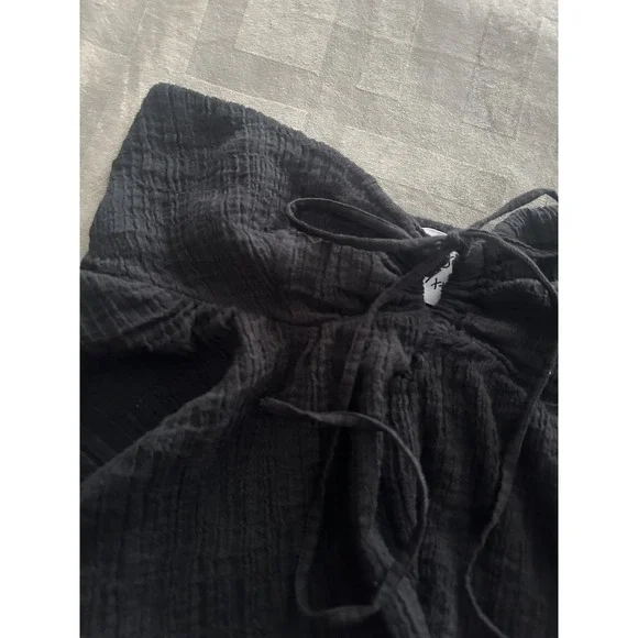 Princess Polly Top Womens US 6 Black Strapless Peplum Gauze Smocked Tie Front - Picture 4 of 12